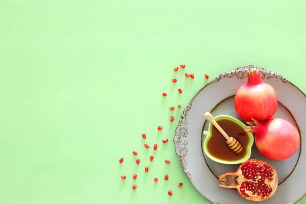 Rosh Hashanah Yahudi Yeni Yıl Tatili Konsepti Geleneksel Semboller — Stok fotoğraf