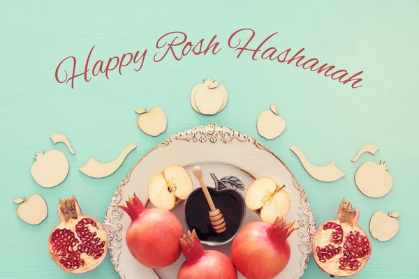 Rosh Hashanah Jewish New Year Holiday Concept Traditional Symbols — Stock Photo, Image