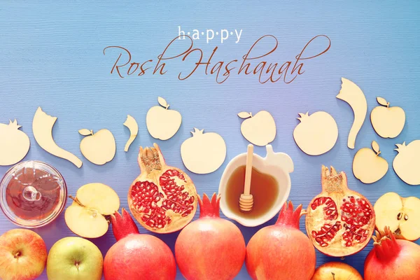 Rosh Hashanah Jewish New Year Holiday Concept Traditional Symbols — Stock Photo, Image