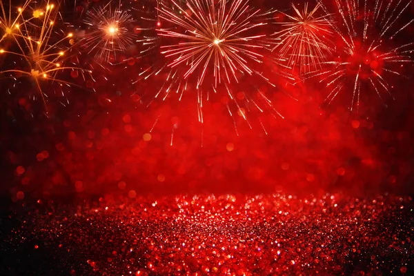 Absztrakt Arany Fekete Piros Csillogó Háttér Tűzijáték Karácsony Estéjén 4Th — Stock Fotó