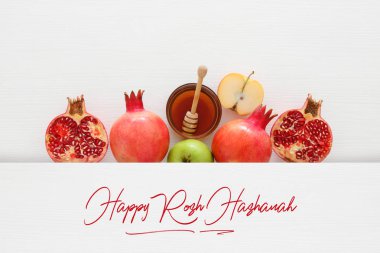 Rosh hashanah (Yahudi Yeni Yıl Tatili) konsepti. Geleneksel semboller