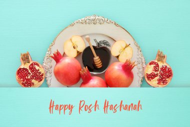 Rosh hashanah (Yahudi Yeni Yıl Tatili) konsepti. Geleneksel semboller