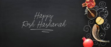 Rosh hashanah (Yahudi Yeni Yıl Tatili) konsepti. Geleneksel semboller