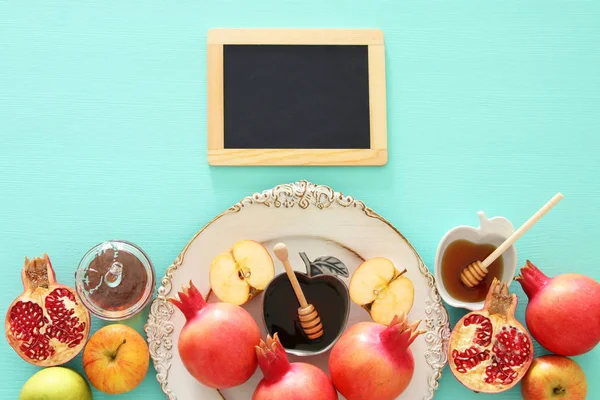 Rosh Hashanah Yahudi Yeni Yıl Tatili Konsepti Geleneksel Semboller — Stok fotoğraf