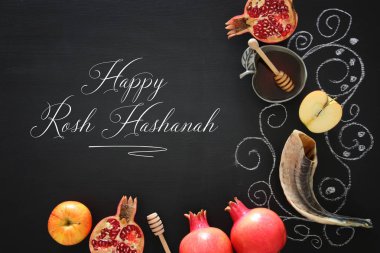 Rosh hashanah (Yahudi Yeni Yıl Tatili) konsepti. Geleneksel semboller