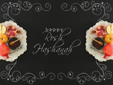 Rosh hashanah (Yahudi Yeni Yıl Tatili) konsepti. Geleneksel semboller