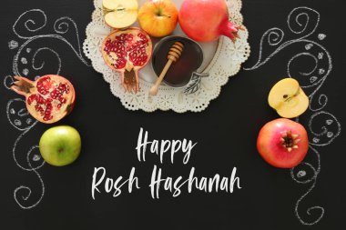 Rosh hashanah (Yahudi Yeni Yıl Tatili) konsepti. Geleneksel semboller