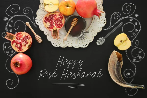 Rosch Haschana Jüdischer Neujahrsfeiertag Traditionelle Symbole — Stockfoto