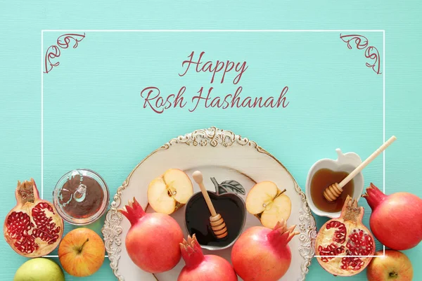 Rosh Hashanah Vacanza Anno Nuovo Ebrea Concetto Simboli Tradizionali — Foto Stock