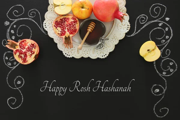 Rosh Hashanah Vacanza Anno Nuovo Ebrea Concetto Simboli Tradizionali — Foto Stock