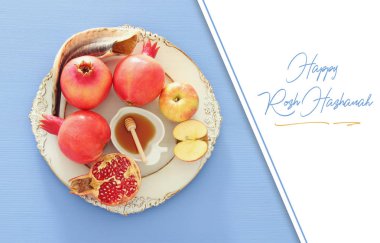 Rosh hashanah (Yahudi Yeni Yıl Tatili) konsepti. Geleneksel semboller