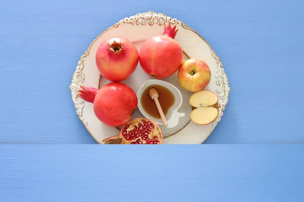 Rosh Hashanah Judisk Nyårshelg Koncept Traditionella Symboler — Stockfoto