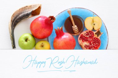 Rosh hashanah (Yahudi Yeni Yıl Tatili) konsepti. Geleneksel semboller