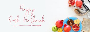 Rosh hashanah (Yahudi Yeni Yıl Tatili) konsepti. Geleneksel semboller