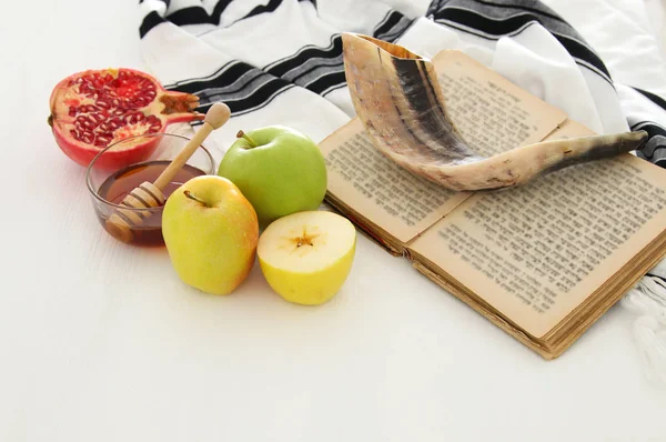 Rosh Hashanah Vacanza Anno Nuovo Ebrea Concetto Simboli Tradizionali — Foto Stock