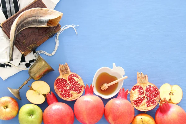 Rosh Hashanah Yahudi Yeni Yıl Tatili Konsepti Geleneksel Semboller — Stok fotoğraf