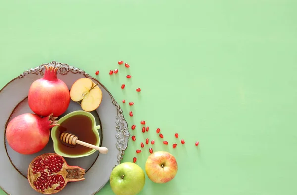 Rosh Hashanah 犹太新年假期 传统符号 — 图库照片