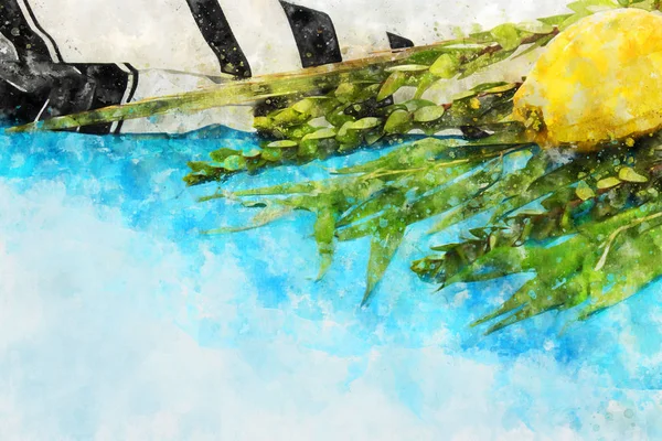 suluboya stil ve soyut resim Sukkot Yahudi festival. Geleneksel Semboller (dört tür): Etrog, lulav, hadas, arava