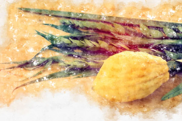 Aquarell Stil Und Abstraktes Bild Des Jüdischen Sukkot Festes Traditionelle — Stockfoto