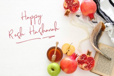 Rosh hashanah (Yahudi Yeni Yıl Tatili) konsepti. Geleneksel semboller