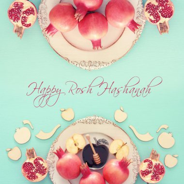 Rosh hashanah (Yahudi Yeni Yıl Tatili) konsepti. Geleneksel semboller