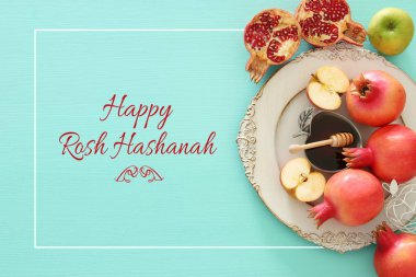 Rosh hashanah (Yahudi Yeni Yıl Tatili) konsepti. Geleneksel semboller