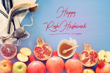 Rosh hashanah (Yahudi Yeni Yıl Tatili) konsepti. Geleneksel semboller