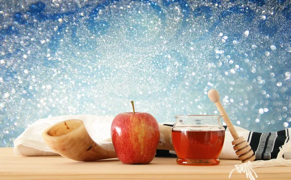 Rosh Hashanah Jewish New Year Holiday Concept Traditional Symbols — Stock Photo, Image