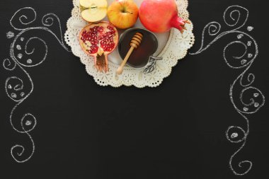 Rosh hashanah (Yahudi Yeni Yıl Tatili) konsepti. Geleneksel semboller