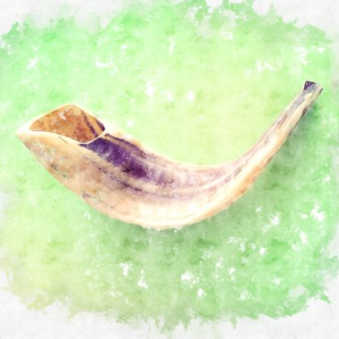 suluboya stil ve Rosh ashanah (Yahudi yeni yıl tatili) kavramının soyut resim. Shofar (Horn) geleneksel sembolü