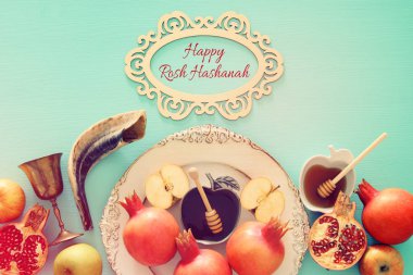 Rosh hashanah (Yahudi Yeni Yıl Tatili) konsepti. Geleneksel semboller