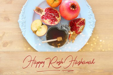 Rosh hashanah (Yahudi Yeni Yıl Tatili) konsepti. Geleneksel semboller