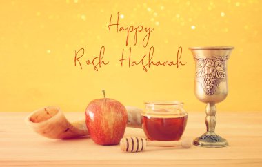 Rosh hashanah (Yahudi Yeni Yıl Tatili) konsepti. Geleneksel semboller