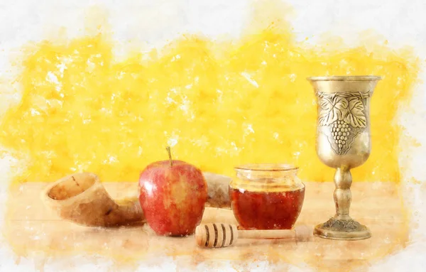 Watercolor Style Abstract Image Rosh Hashanah Jewish New Year Holiday — Stock Photo, Image