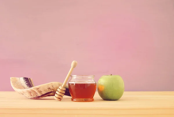 Rosh Hashanah Yahudi Yeni Yıl Tatili Konsepti Geleneksel Semboller — Stok fotoğraf