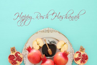 Rosh hashanah (Yahudi Yeni Yıl Tatili) konsepti. Geleneksel semboller