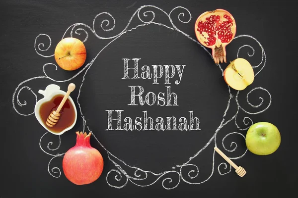 Rosh Hashanah Yahudi Yeni Yıl Tatili Konsepti Geleneksel Semboller — Stok fotoğraf