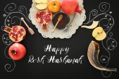Rosh hashanah (Yahudi Yeni Yıl Tatili) konsepti. Geleneksel semboller
