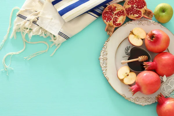 Rosh Hashanah Εβραϊκή Πρωτοχρονιά Διακοπών Έννοια Παραδοσιακά Σύμβολα — Φωτογραφία Αρχείου