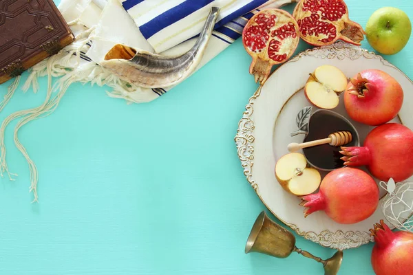 Rosz Hashanah Żydowskie Wakacje Noworoczne Koncepcja Symbole Tradycyjne — Zdjęcie stockowe