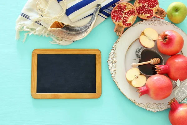 Rosh Hashanah Yahudi Yeni Yıl Tatili Konsepti Geleneksel Semboller — Stok fotoğraf