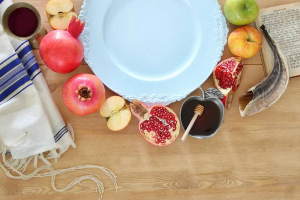 Rosh Hashanah Zsidó Újév Ünnep Koncepció Hagyományos Szimbólumok — Stock Fotó