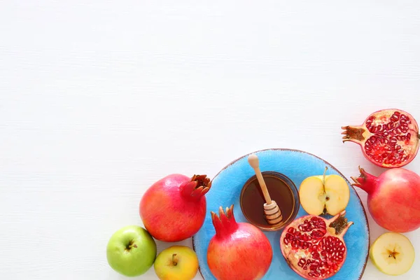 Rosh Hashanah Yahudi Yeni Yıl Tatili Konsepti Geleneksel Semboller — Stok fotoğraf