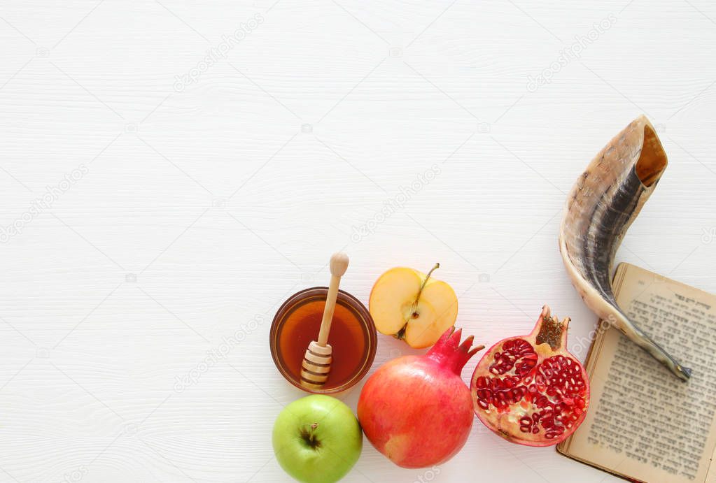 Rosh hashanah (jewish New Year holiday) concept. Traditional symbols