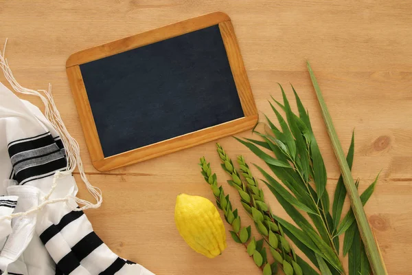 Joodse Feest Van Soekot Traditionele Symbolen Vier Soorten Etrog Lulav — Stockfoto