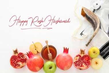 Rosh hashanah (Yahudi Yeni Yıl Tatili) konsepti. Geleneksel semboller