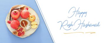 Rosh hashanah (Yahudi Yeni Yıl Tatili) konsepti. Geleneksel semboller
