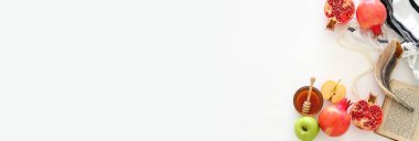 Rosh hashanah (Yahudi Yeni Yıl Tatili) konsepti. Geleneksel semboller