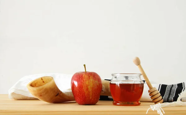 Rosh Hashanah Yahudi Yeni Yıl Tatili Konsepti Geleneksel Semboller — Stok fotoğraf