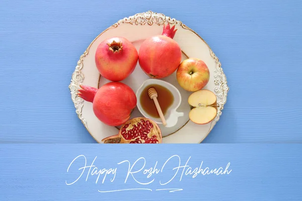 Rosh Hashanah Feriado Ano Novo Judaico Conceito Símbolos Tradicionais — Fotografia de Stock